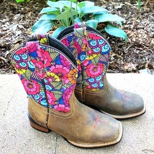 Colorful Floral Cowboy Boots Made In Mexico. Mexico Size 17/ US 11